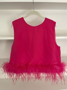 Fuchsia Feather Trim Crop Top